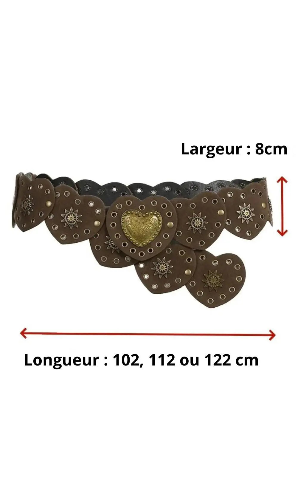 Ceinture en Cuir Marron avec Décorations Cœurs |# Bohème DreamStylista