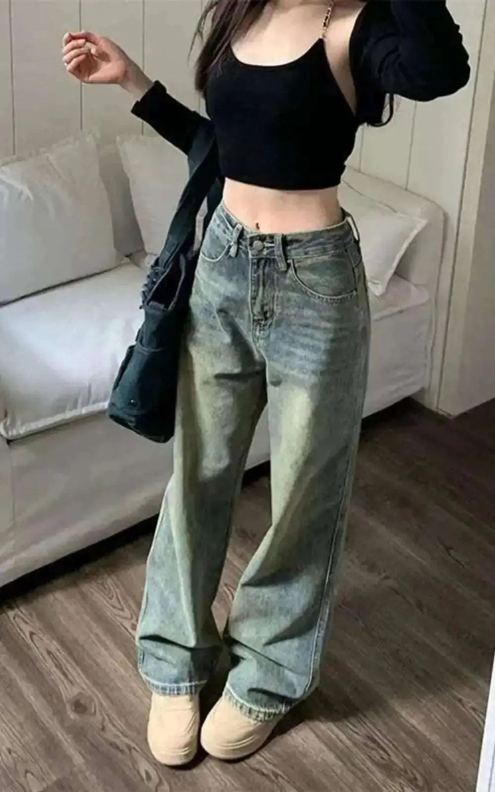 Pantalon Baggy Droit en Denim pour Femme | #Cool