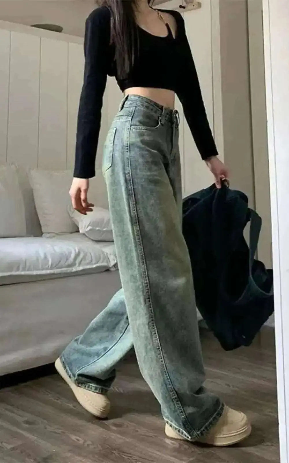 Pantalon Baggy Droit en Denim pour Femme | #Cool