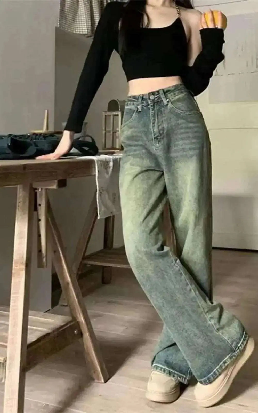 Pantalon Baggy Droit en Denim pour Femme | #Cool
