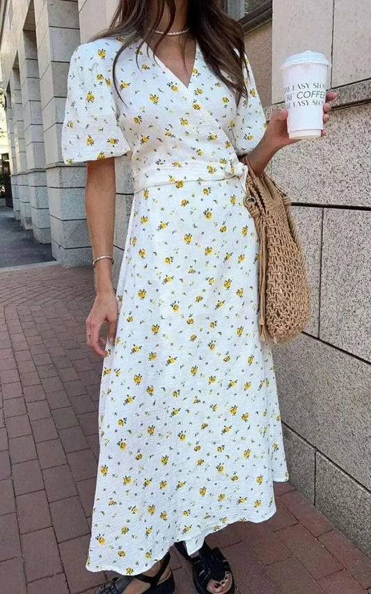 Robe Imprimée en Coton avec Ceinture