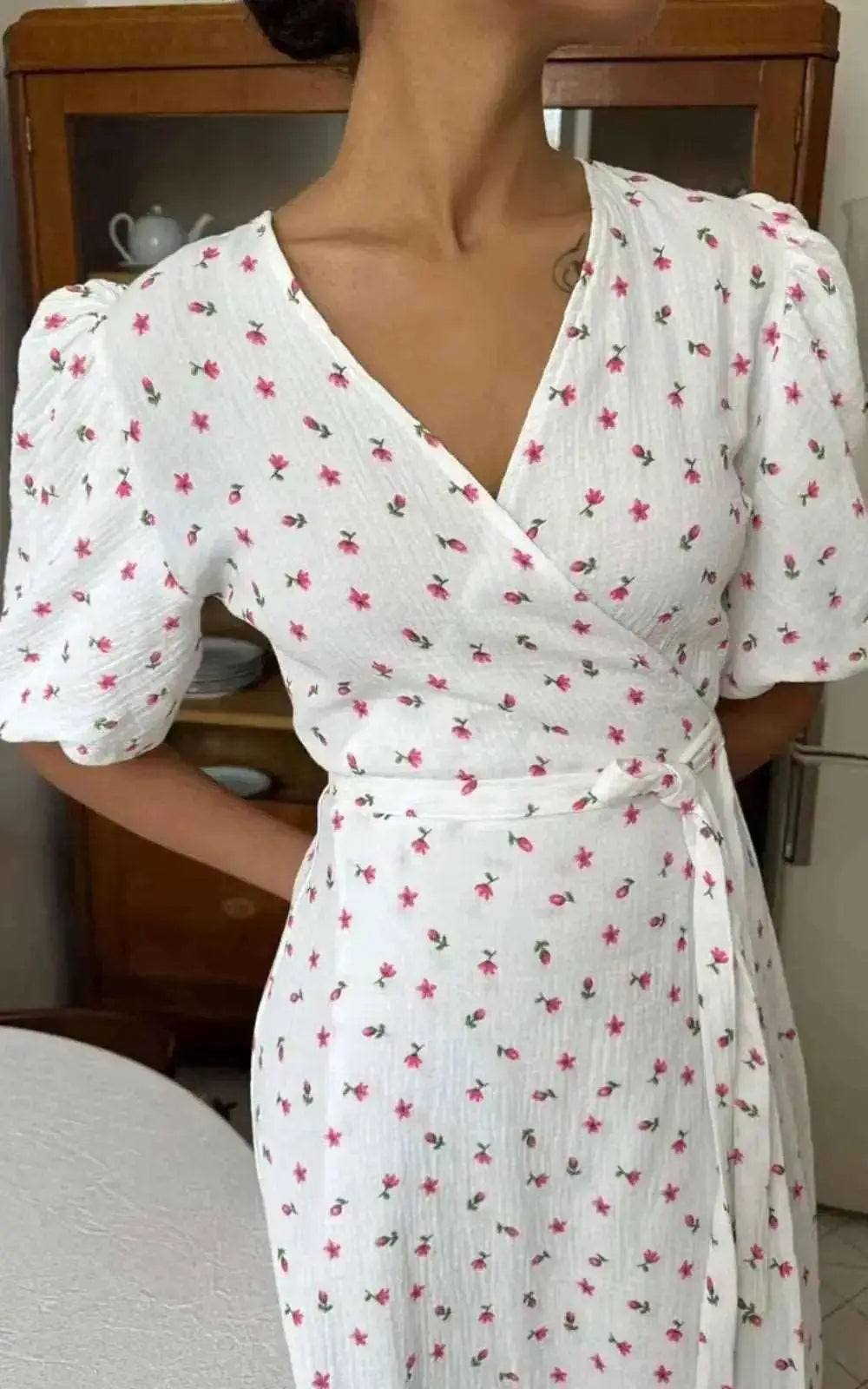 Robe Imprimée en Coton avec Ceinture