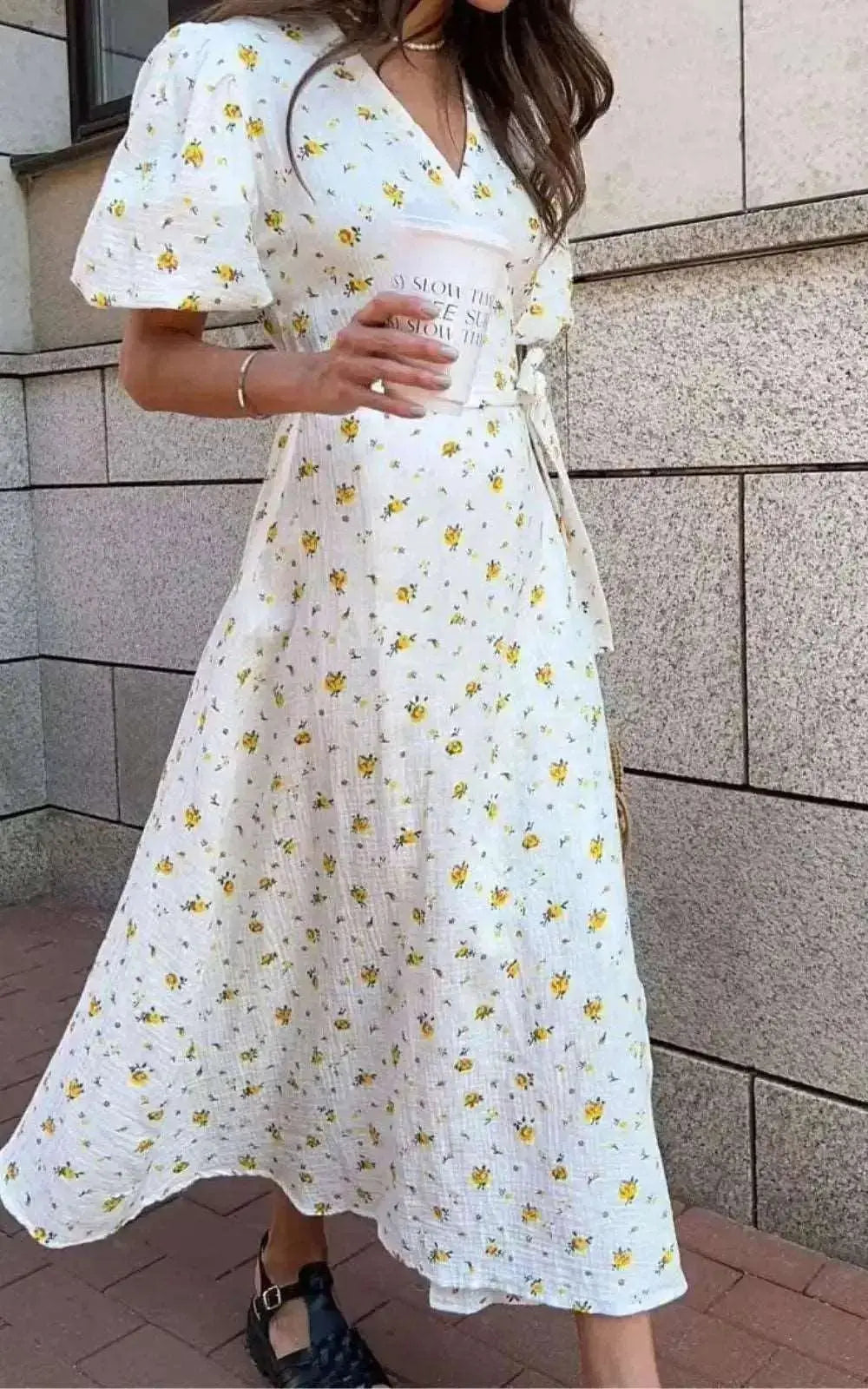 Robe Imprimée en Coton avec Ceinture