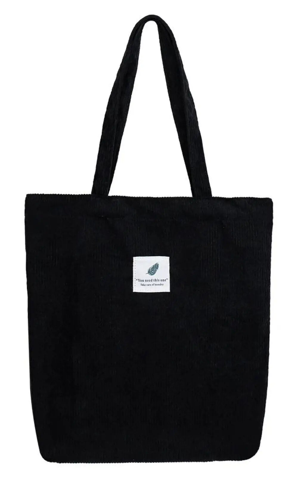 Sac en velours côtelé noir, design élégant et pratique pour femmes, parfait pour un usage quotidien.